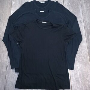 James Perse T-Shirt Lot Mens 2 Black Essential 3 Pack Long And Short Sleeve Crew